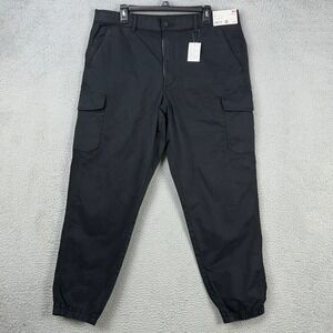 Uniqlo Mens Cargo Jogger Pants XL 36-39 Black Stretch Waistband Workwear NEW